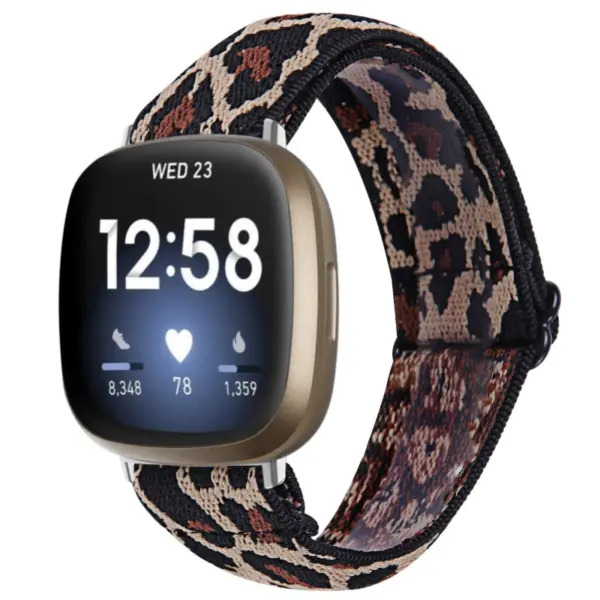 fb.ny30.c Main Leopard StrapsCo Pattern Elastic Nylon Watch Strap Fitbit Sense Versa 3