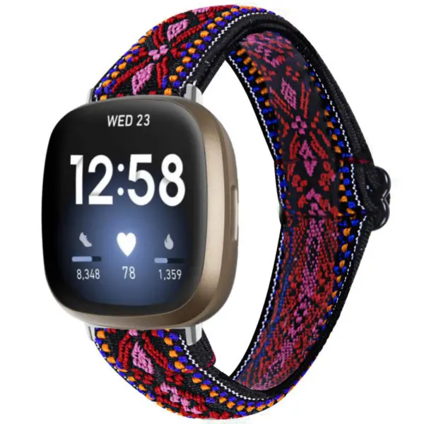 fb.ny30.n Main Tribal Red StrapsCo Pattern Elastic Nylon Watch Strap Fitbit Sense Versa 3
