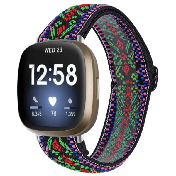 fb.ny30.o Main Tribal Green StrapsCo Pattern Elastic Nylon Watch Strap Fitbit Sense Versa 3