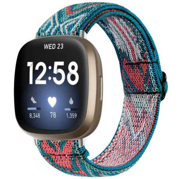fb.ny30.v Main Tropical Ikat StrapsCo Pattern Elastic Nylon Watch Strap Fitbit Sense Versa 3