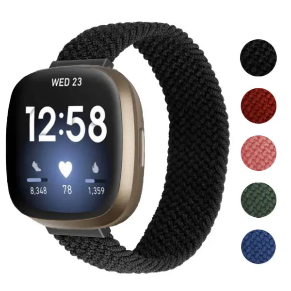 fb.ny28.1 Gallery Black StrapsCo Elastic Nylon Watch Band Strap for Fitbit Sense Versa 3