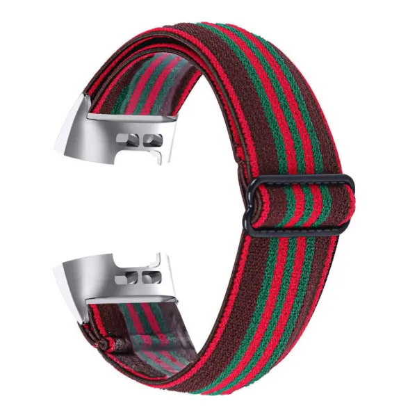 fb.ny22.f Back Red Green Stripes StrapsCo Elastic Nylon Watch Band Strap for Fitbit Charge 3 4