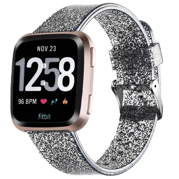 fb.r52.1 Main Black StrapsCo Silicone Rubber Clear Glitter Watch Strap for Fitbit Versa Versa 2