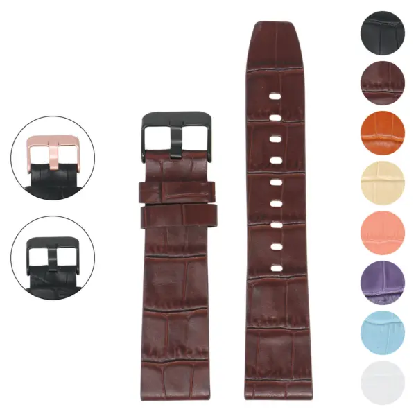 Lmx.fb.l29.2.mb Gallery Brown (Black Buckle) StrapsCo 23mm Crocodile Croc Leather Watch Band Strap Fits Luminox