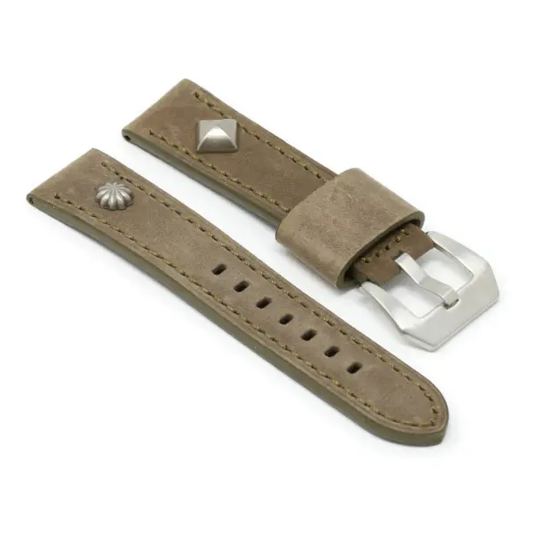 X6.11 Main Military Green StrapsCo Thick Vintage Leather Military Rivet Watch Band Strap 20mm 22mm 24mm