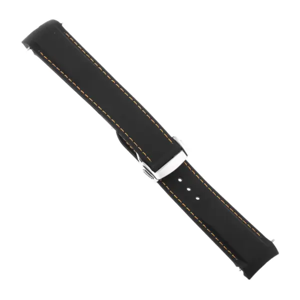 Rom4.1.12.ps Angle Black & Orange Strapsco Silicone Rubber Watch Band For Omega Seamaster Planet Ocean With Polished Silver Clasp