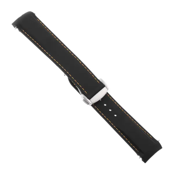 Rom4.1.12.bs Angle Black & Orange Strapsco Silicone Rubber Watch Band For Omega Seamaster Planet Ocean With Brushed Silver Clasp