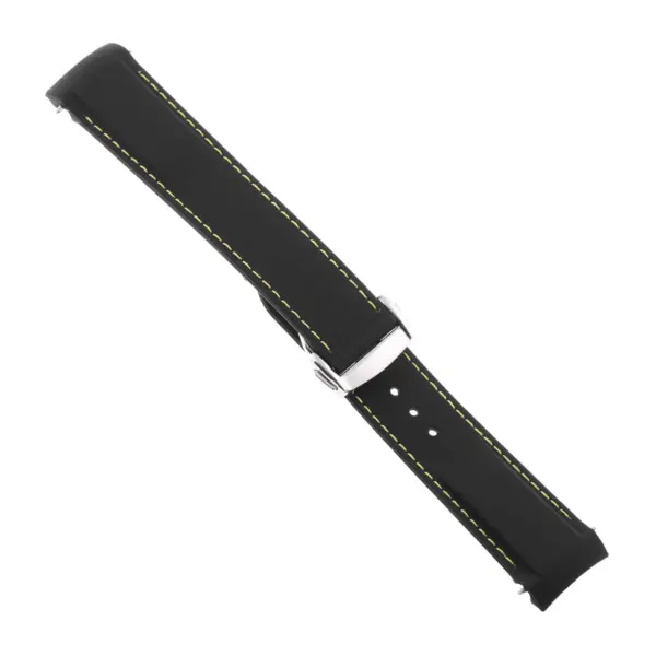 Rom4.1.10.ps Angle Black & Yellow Strapsco Silicone Rubber Watch Band For Omega Seamaster Planet Ocean With Polished Silver Clasp