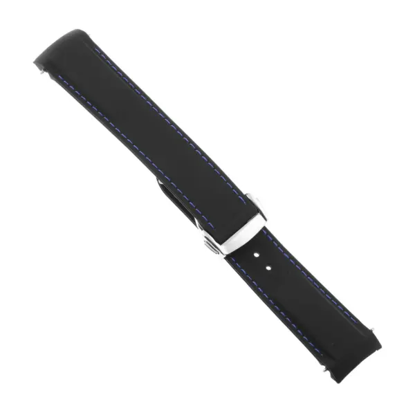 Rom4.1.5.ps Angle Black & Blue Strapsco Silicone Rubber Watch Band For Omega Seamaster Planet Ocean With Polished Silver Clasp