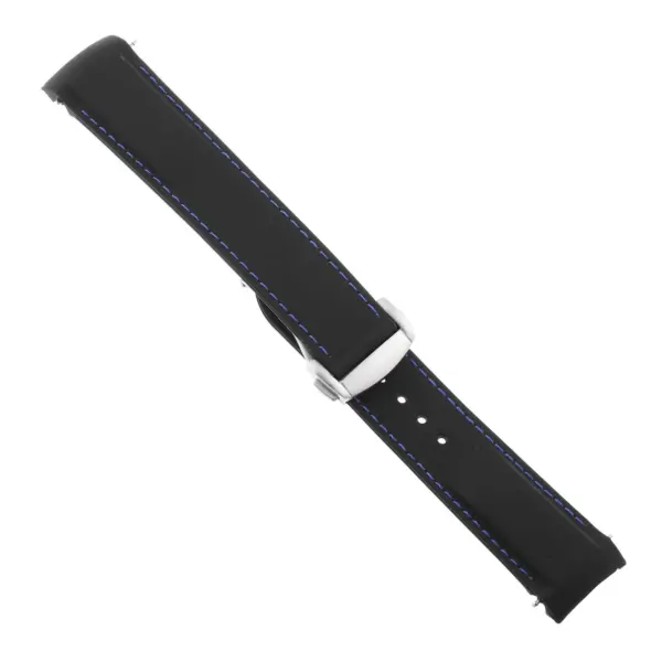 Rom4.1.5.bs Angle Black & Blue Strapsco Silicone Rubber Watch Band For Omega Seamaster Planet Ocean With Brushed Silver Clasp