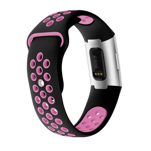 Fb.r34.1.18 Back Black Purple Perforated Silicone Rubber Replacement Watch Band Strap For Fitbit Charge 3 V2