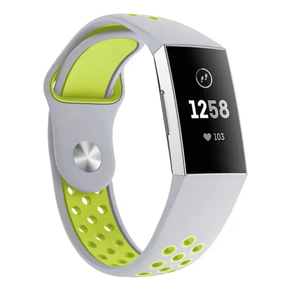 Fb.r34.7.11 Front Grey Lime Perforated Silicone Rubber Replacement Watch Band Strap For Fitbit Charge 3 V2