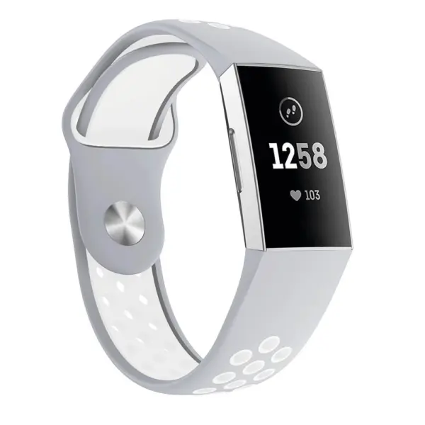 Fb.r34.7a.22 Front Light Grey White Perforated Silicone Rubber Replacement Watch Band Strap For Fitbit Charge 3