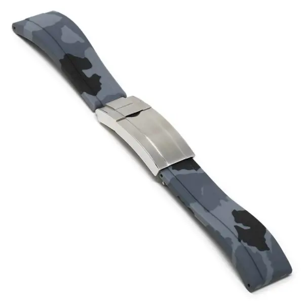 R.rx4.7.bs Main Charcoal Camo (Brushed Silver Clasp) StrapsCo Silicone Rubber Camo Replacement Watch Bands Strap For Rolex With Straight Ends