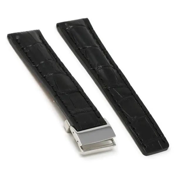 brt11.c.1.1.ss Main Black With Black Stitching Silver Clasp DASSARI Vantage Padded Crocodile Embossed Leather Watch Band Strap For Breitling 20mm 22mm 24mm