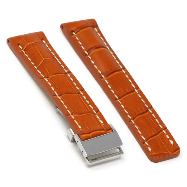 brt11.c.8.22.ss Main Rust With White Stitching Silver Clasp DASSARI Vantage Padded Crocodile Embossed Leather Watch Band Strap For Breitling 20mm 22mm 24mm