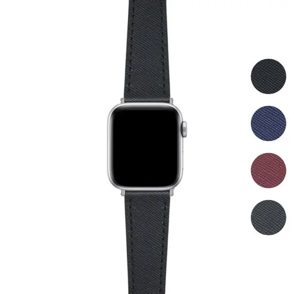 a.l14.1 Gallery Black DASSARI Premium Saffiano Leather Watch Band Strap for Apple Watch