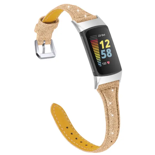 Fb.l48.cg Main Metallic Champagne Gold StrapsCo Sparkling Genuine Leather Strap For Fitbit