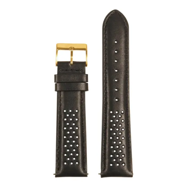 st22.1.1.yg up Black Perforated Rally Strap with Yellow Gold Buckle