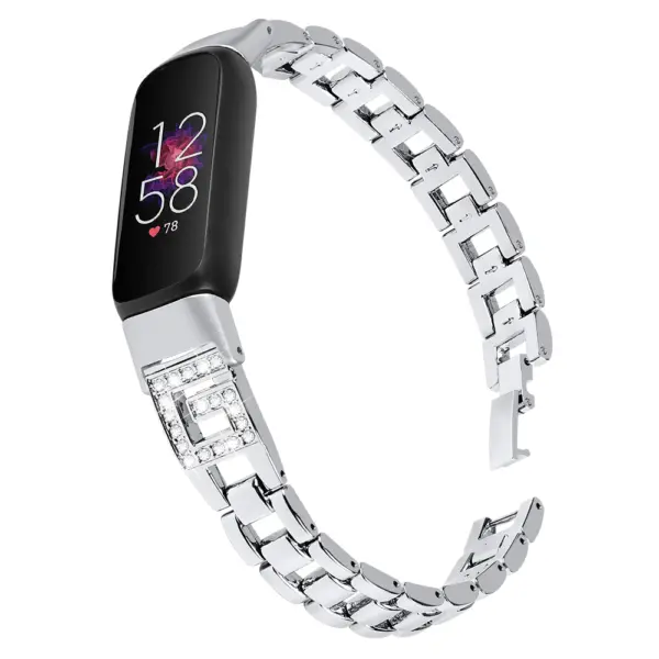 fb.m150.ss Main Silver StrapsCo Chain Link Bracelet with Rhinestones for Fitbit Luxe Stainless Steel Metal