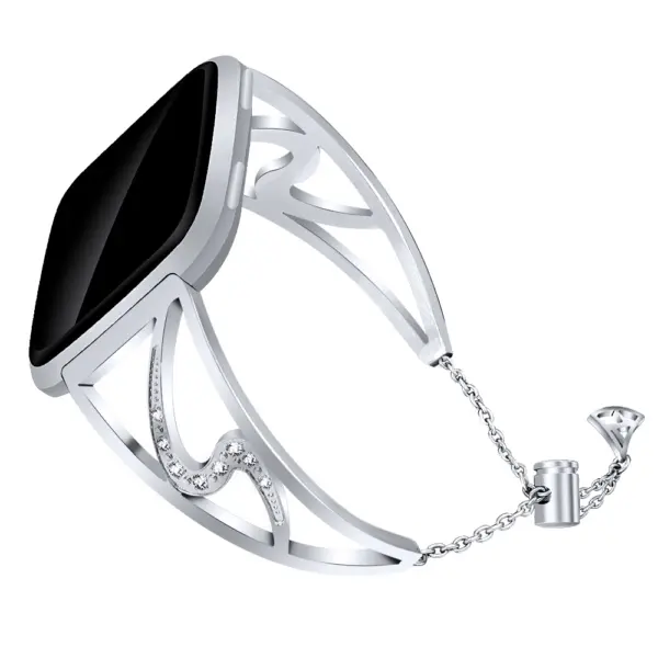 fb.m100.ss Main Silver StrapsCo Stainless Steel Adjustable Bracelet with Rhinestones for Fitbit Versa