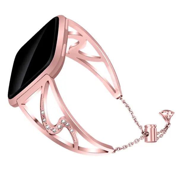fb.m100.rg Main Rose Gold StrapsCo Stainless Steel Adjustable Bracelet with Rhinestones for Fitbit Versa