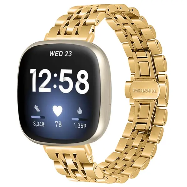 fb.m133.yg Main Yellow Gold StrapsCo Stainless Steel Bracelet Watch Band w Hidden Clasp for Fitbit Versa 3 Fitbit Sense