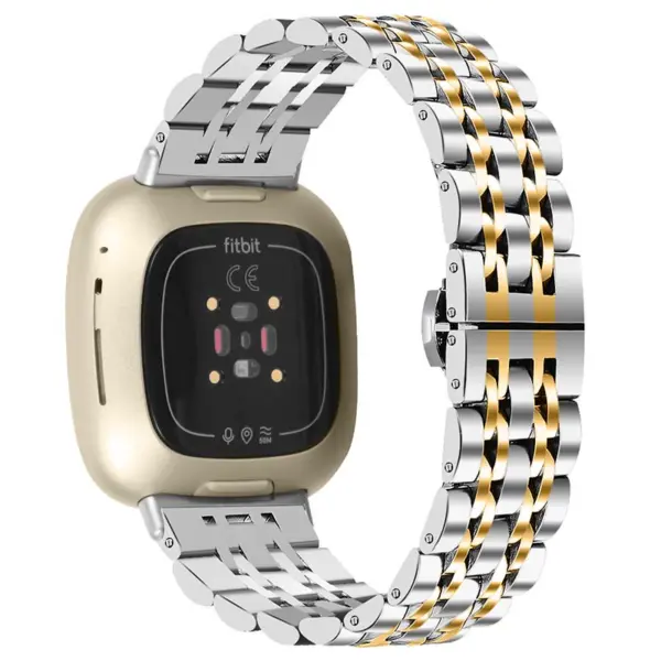 fb.m133.ss .yg Back Silver Yellow Gold StrapsCo Stainless Steel Bracelet Watch Band w Hidden Clasp for Fitbit Versa 3 Fitbit Sense