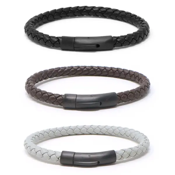 Bx3.mb All Color(Brushed Black Clasp) StrapsCo Leather Bolo Bracelet