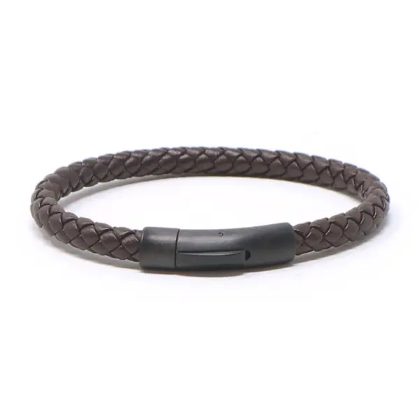 bx3.2.mb Main Brown Brushed Black Clasp StrapsCo Leather Bolo Bracelet
