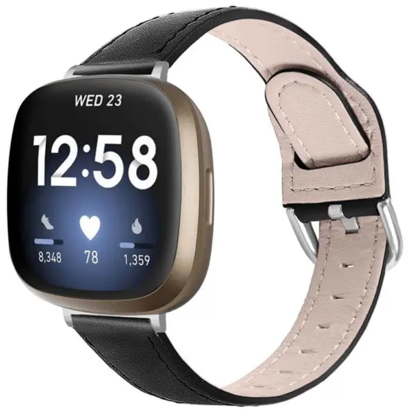 fb.l38.1 Main Black StrapsCo Buckle and Tuck Genuine Leather Watch Band Strap for Fitbit Versa 3 Fitbit Sense