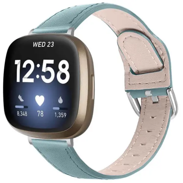 fb.l38.5 Main Blue StrapsCo Buckle and Tuck Genuine Leather Watch Band Strap for Fitbit Versa 3 Fitbit Sense