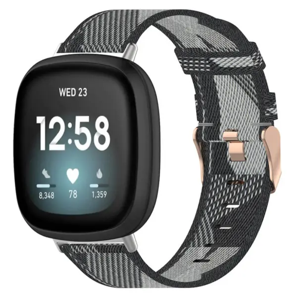 fb.ny15.7a Main Gre y Black StrapsCo Woven Canvas Watch Band Strap with Rose Gold Buckle for Fitbit Versa 3 Fitbit Sense