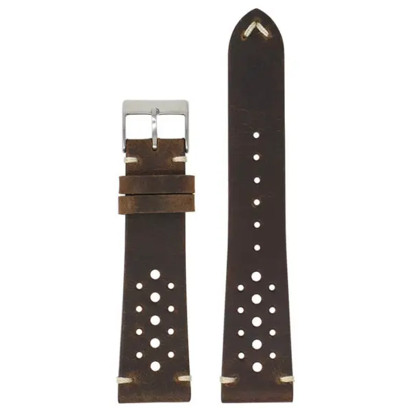 ra10.2 Main Dark Brown DASSARI Distressed Perforated Leather Watch Band Strap 18mm 19mm 20mm 21mm 22mm