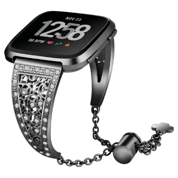 fb.m93.mb Main Black StrapsCo Stainless Steel Adjustable Bracelet with Rhinestones for Fitbit Versa