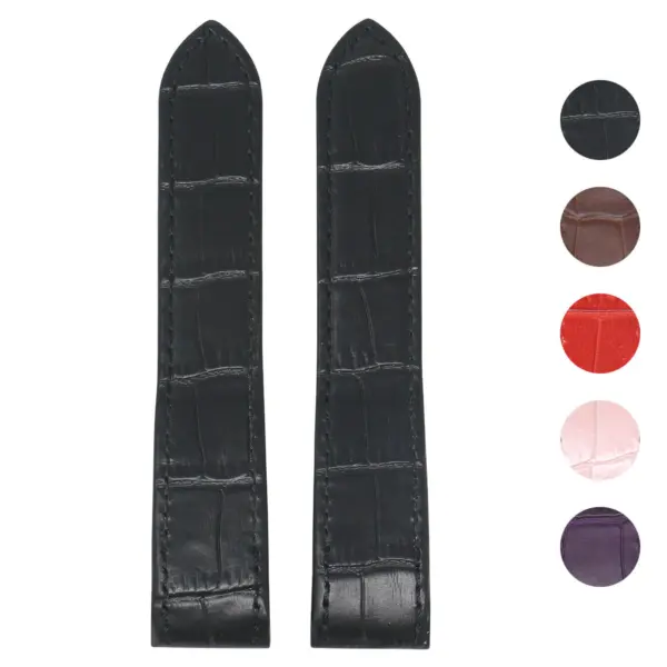 L.crt2.1 Black Gallery StrapsCo Croc Embossed Leather Watch Band Strap For Santos 100 20mm 23mm 24mm