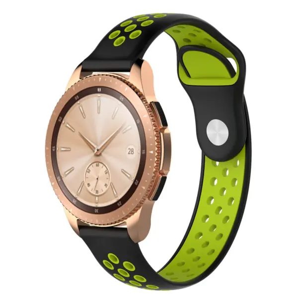 S.r10.1.11.20 Main Black & GreenStrapsCo Perforated Silicone Rubber Watch Band Strap Compatible With Samsung Galaxy Watch, Galaxy Watch Active & Gear