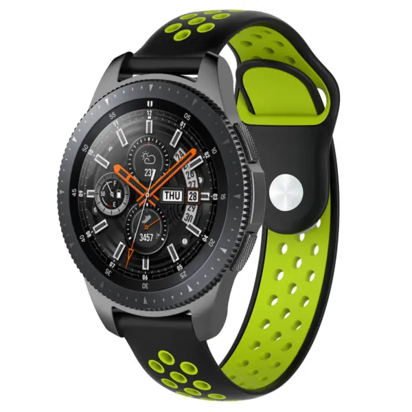 S.r10.1.11 Main Black & Green StrapsCo Perforated Silicone Rubber Watch Band Strap Compatible With Samsung Galaxy Watch, Galaxy Watch Active & Gear