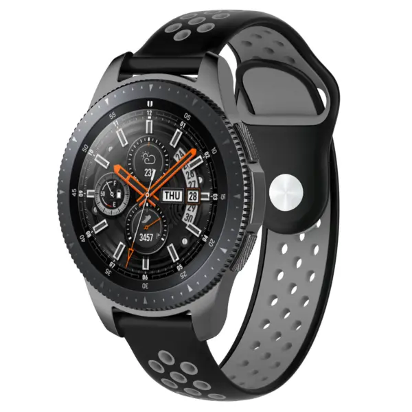 S.r10.1.7 Main Black & Grey StrapsCo Perforated Silicone Rubber Watch Band Strap Compatible With Samsung Galaxy Watch, Galaxy Watch Active & Gear