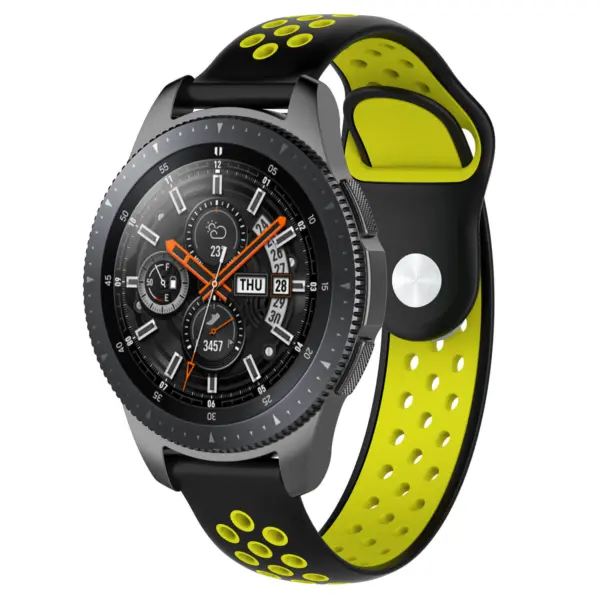 S.r10.1.10 Main Black & Yellow StrapsCo Perforated Silicone Rubber Watch Band Strap Compatible With Samsung Galaxy Watch, Galaxy Watch Active & Gear