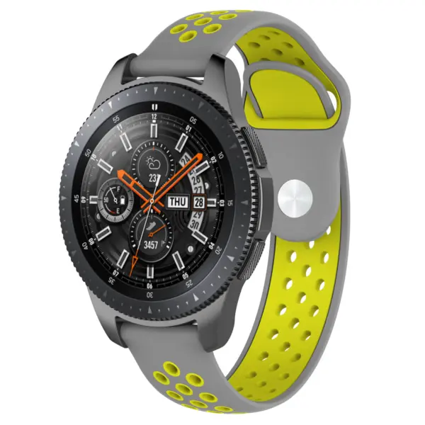 S.r10.7.10 Main Grey & Yellow StrapsCo Perforated Silicone Rubber Watch Band Strap Compatible With Samsung Galaxy Watch, Galaxy Watch Active & Gear