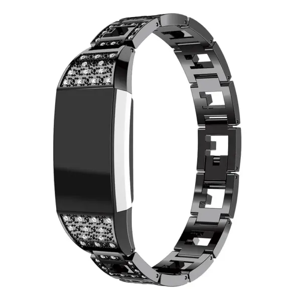 Fb.m77.mb Front Black StrapsCo Alloy Watch Bracelet Band Strap With Rhinestones For Fitbit Charge 2