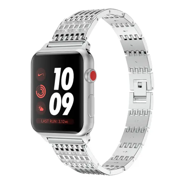 A.m13.ss Main Silver StrapsCo Alloy Metal Link Watch Bracelet Band Strap With Rhinestones For Apple Watch Series 1234 38mm 40mm 42mm 44mm