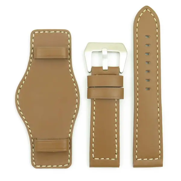 p615.3.22 DASSARI Empire Thick Leather Bund Strap inTan w White Stitching