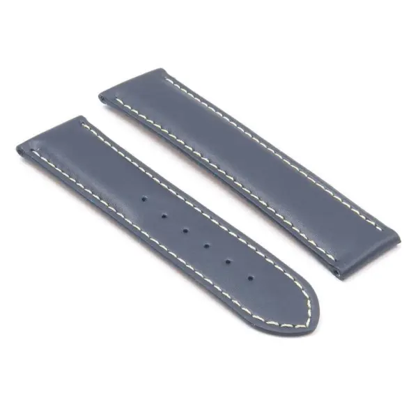 DASSARI Modena ome10.5.22 Smooth Italian Leather Strap for Deployment Clasp in Blue with White Stitching