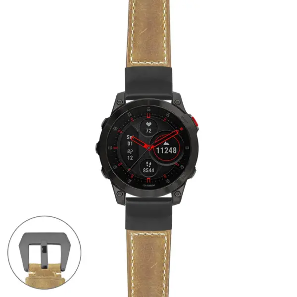 g.ep2.p560a Main Beige StrapsCo DASSARI Salvage Thick Padded Distressed Italian Leather Watch Band Strap with Matte Black Buckle