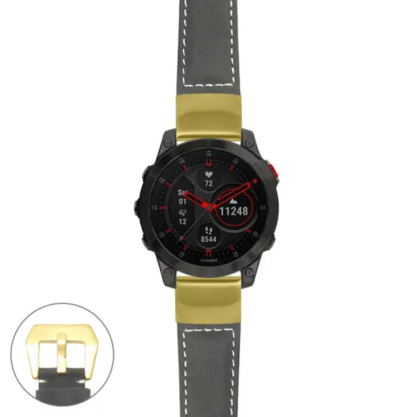 g.ep2.p560a Main Black StrapsCo DASSARI Salvage Thick Padded Distressed Italian Leather Watch Band Strap with Yellow Gold Buckle