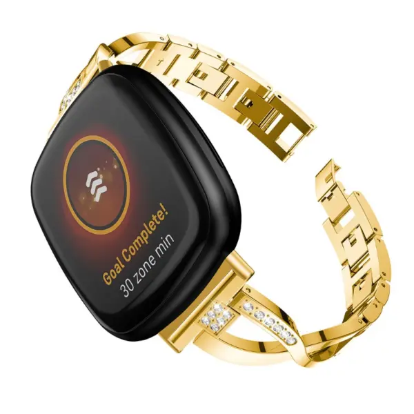 fb.m137.yg Main Yellow Gold StrapsCo Metal Alloy and Rhinestone Bracelet with X Links for Fitbit Sense Versa 3