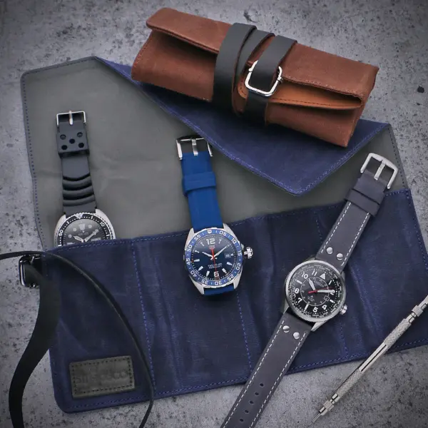 Wr6 Creative StrapsCo Waxed Canvas Watch Roll For 4 Watches Nylon Leather