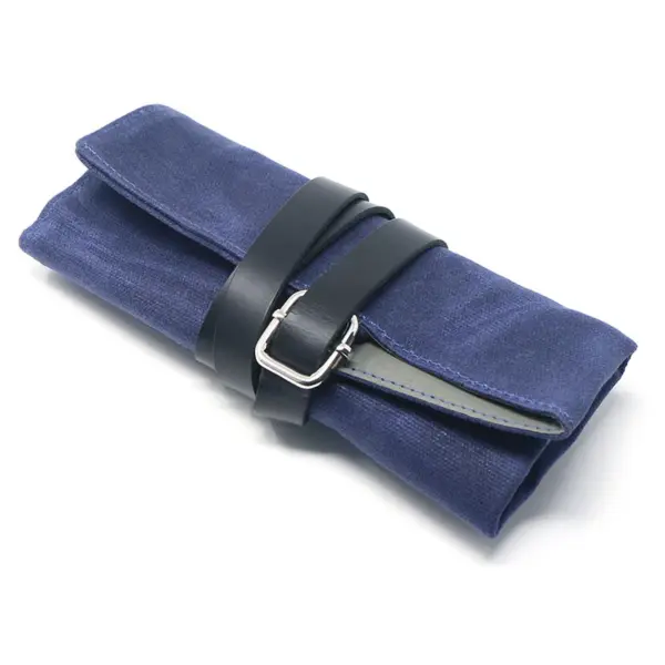 wr6.5 Angle Blue Interior Grey StrapsCo Waxed Canvas Watch Roll for 4 Watches Nylon Leather